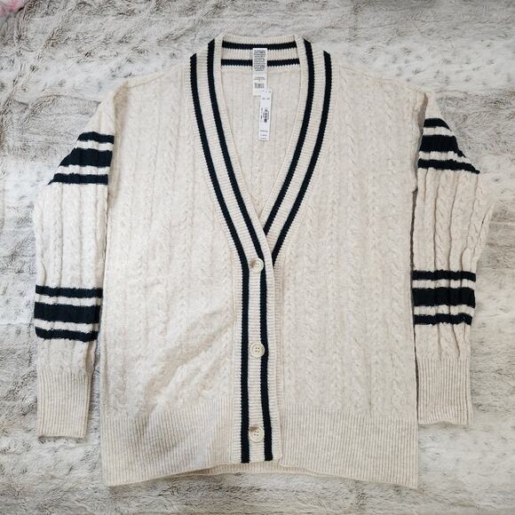 Victoria's Secret PINK White and Green Oversized Cable Sweater Cardigan Size XS - Picture 4 of 7